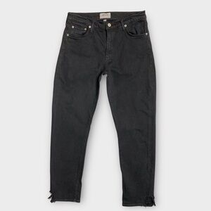AGOLDE Women's Toni Mid Rise Straight Jeans Size 28 Black w/ Distressed Ankle